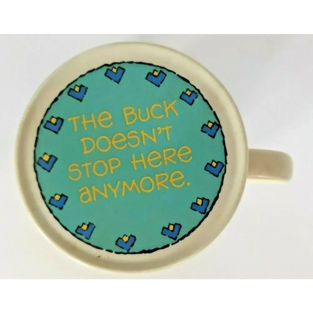 Vintage 1985 Hallmark Mug‎ Mates Coffee Cup With Lid The Buck Stop Over There MS